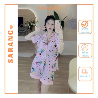 Bộ ngủ Pyjama lụa Sarang cao cấp, mẫu cổ sen quần cộc
