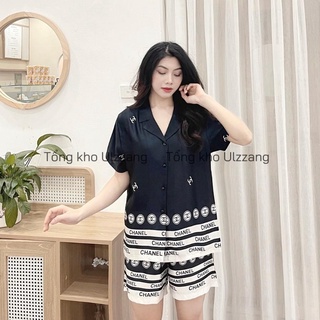 Đồ ngủ pijama lụa phối viền chân cộc đùi
