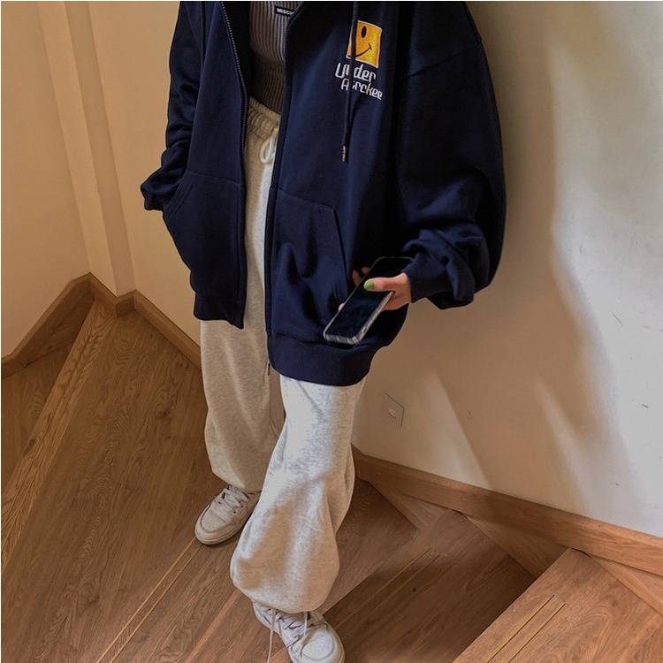 Áo khoác nỉ thêu Mặt Cười Under phom rộng hoodie nam nữ | BigBuy360 - bigbuy360.vn