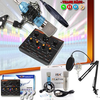 Combo Bộ Mic Thu Âm AT100 Live Stream - Karaoke Sound card V9