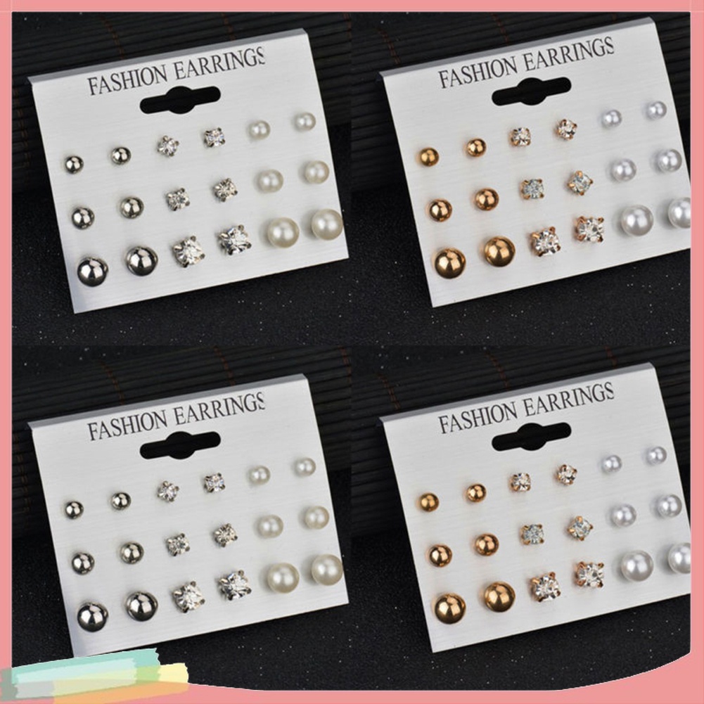 Bộ 9 Đôi Khuyên Tai Đính Đá Và Ngọc Trai Giả Thời Trang