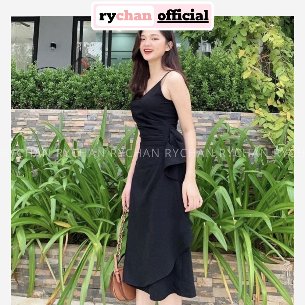 Đầm Nữ Dự Tiệc Form Dài Hai Dây Bèo Eo Cực Sang Chảnh Màu Đen [ẢNH THẬT CUỐI] - DX9756