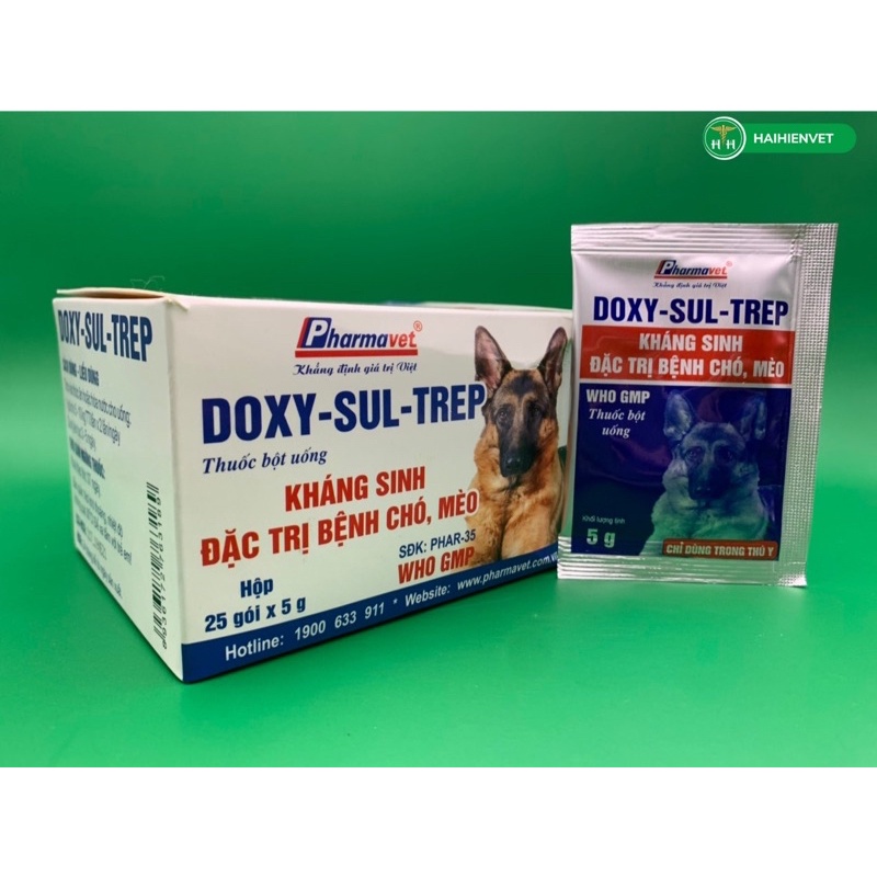 Doxy-Sul-Trep 5g - chuyên dùng cho chó, mèo tiêu chảy, bỏ ăn, nôn