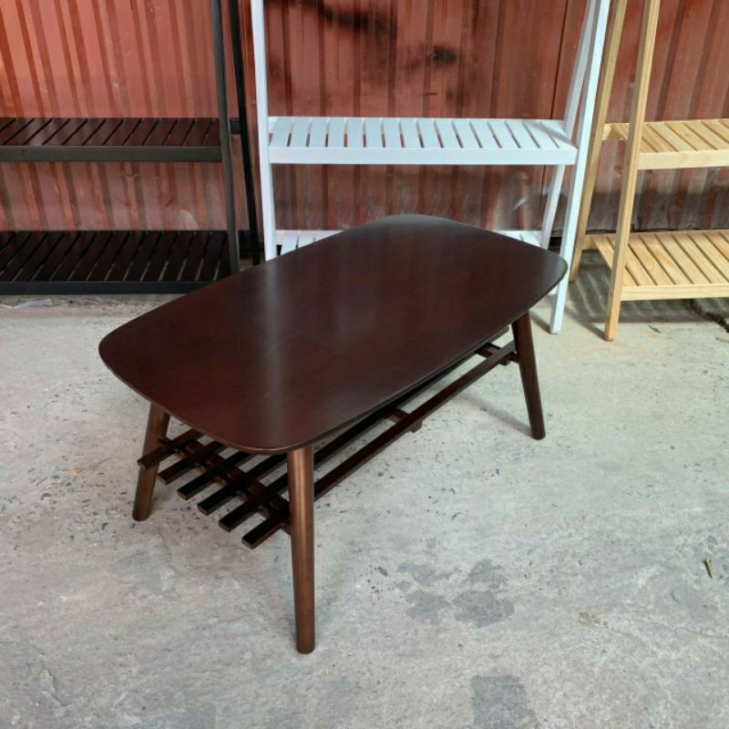 Bàn Trà Bàn Sofa Góc Bo Tròn 2 Tầng Bằng Gỗ Cao Su Tự Nhiên