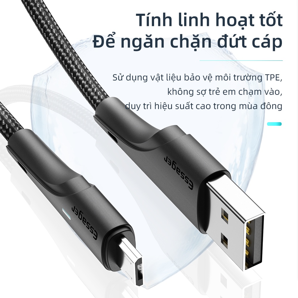 Cáp sạc nhanh Essager 2.4A Micro USB có thể truyền dữ liệu cho điện thoại Android dài