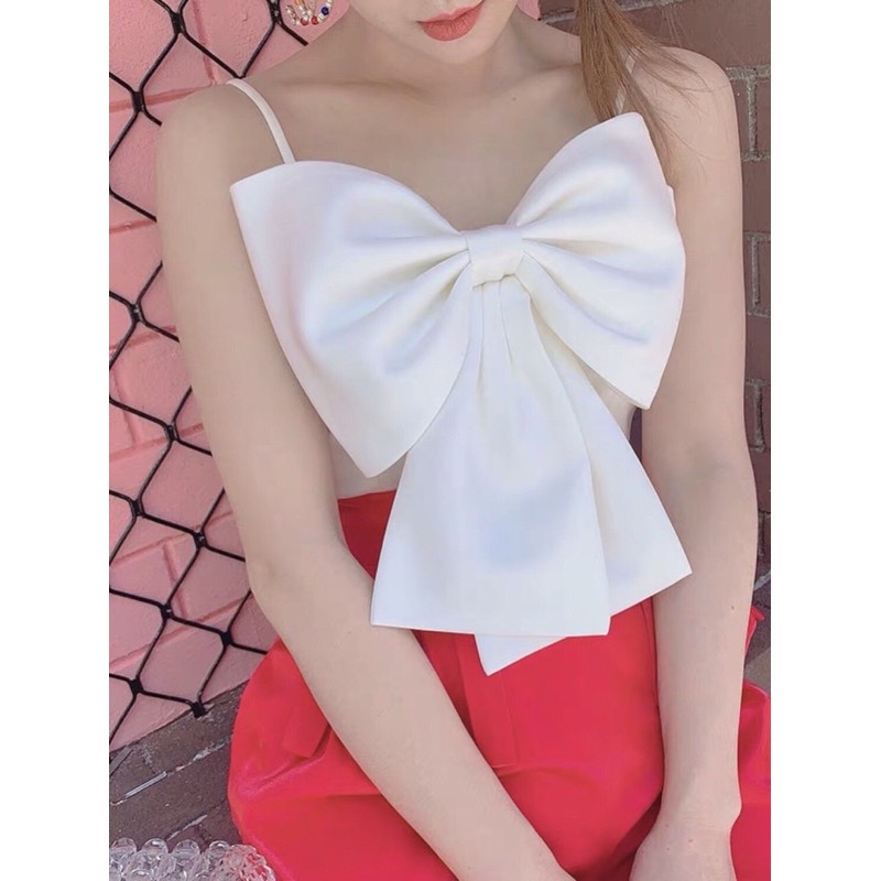 áo hai dây croptop phối nơ bản to
