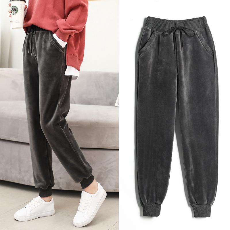 Quần Thể Thao Lót Nhung Dày Dặn Dáng Rộng Phong Cách Hàn Quốc Có Size S-4xl Thời Trang Thu Đông Cho Nữ