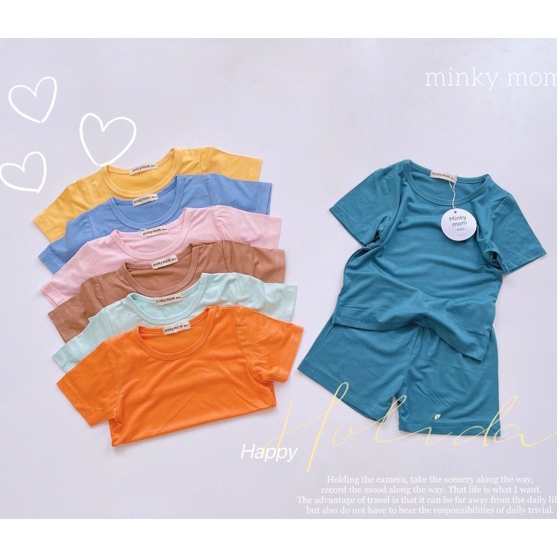 Bộ cộc tay Minky trơn cho bé size 3-18 kg