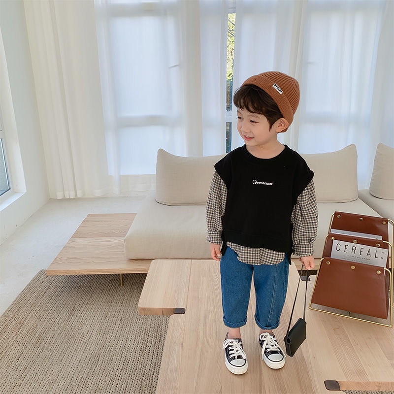 Áo sơ mi kẻ sọc ca rô giả hai lớp thời trang dành cho trẻ