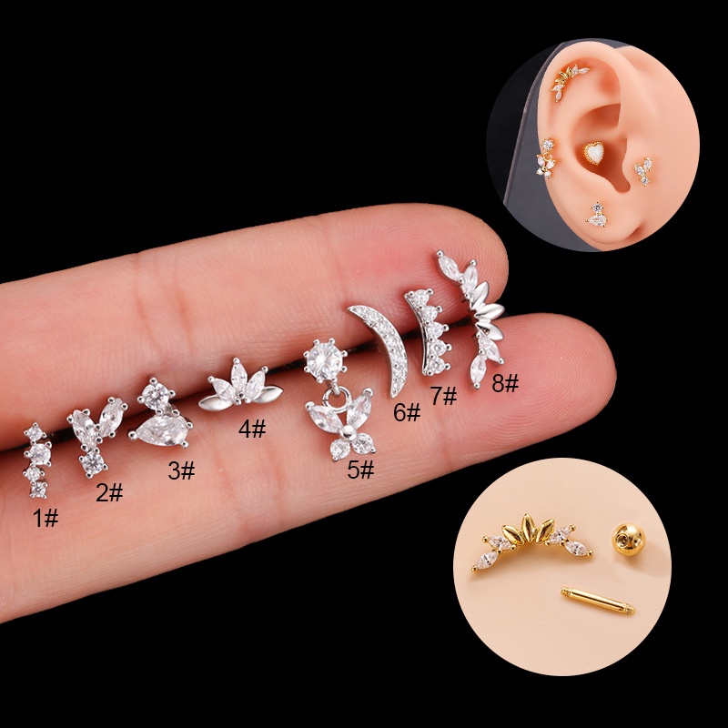 1 Khuyên Tai Gài Đinh Hình Bướm Mặt Trăng Bằng Thép Không Gỉ 20Gauge