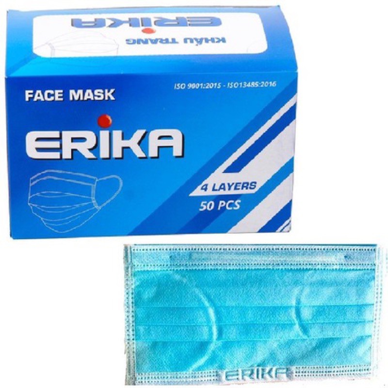 Khẩu trang y tế 4 lớp màu xanh Erika, hộp 50 cái. - cam kết chính hãng