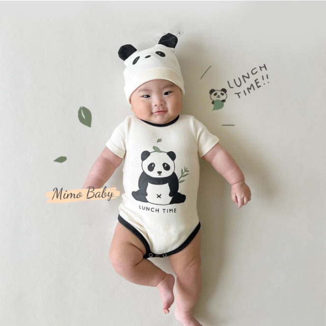 Set body chip cộc tay kèm mũ hình gấu panda đáng yêu cho bé QA22 Mimo Baby