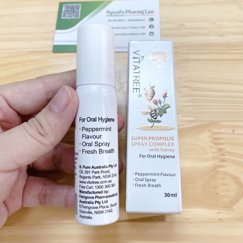 Xịt keo ong Vitatree 30ml, Vitatree Super Propolis Spray complex with Honey Úc