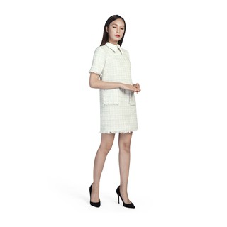 De Leah - Đầm Suông Tweed Pha Cổ