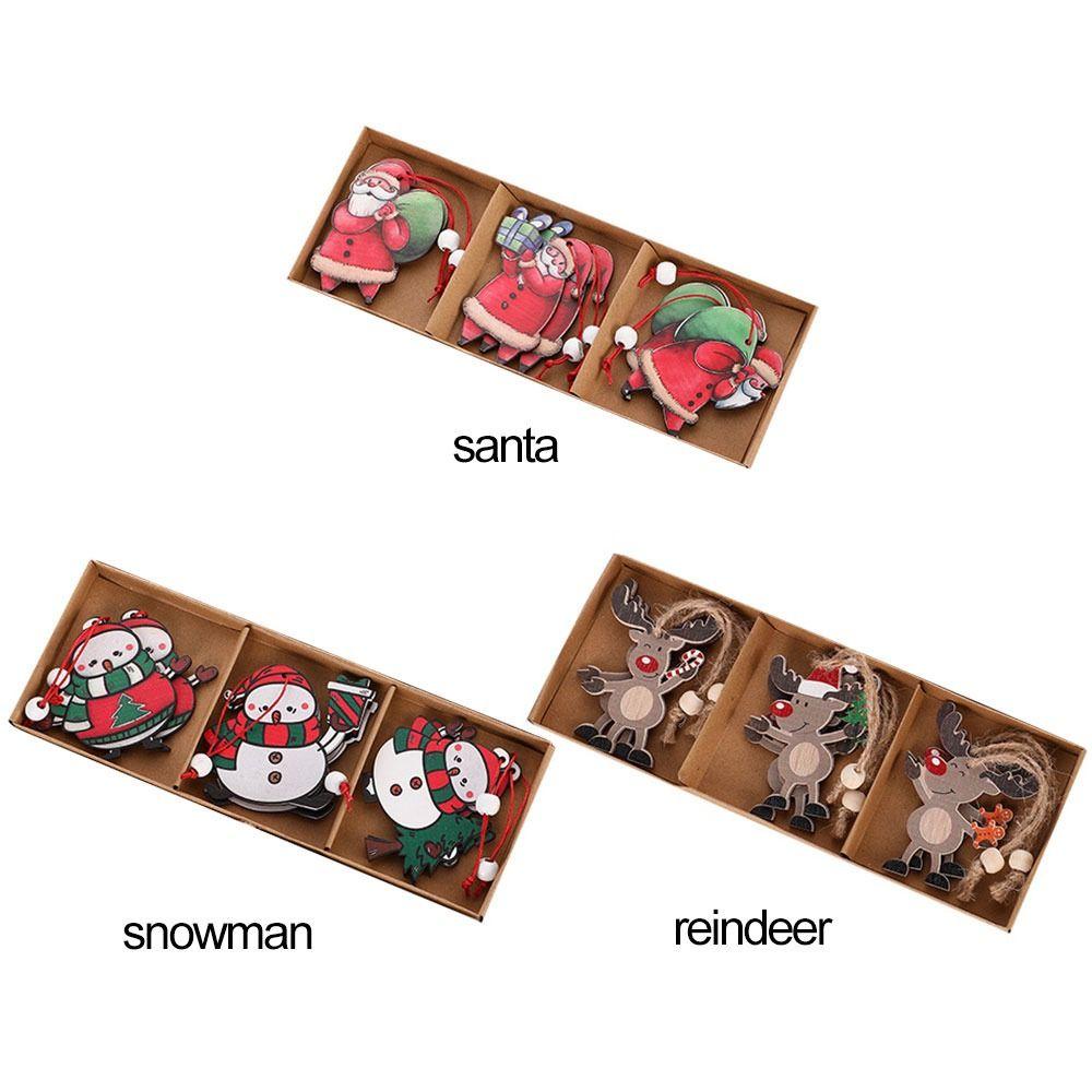 LET Set 9 Phụ Kiện Treo Trang Trí Giáng Sinh Hình Ông Già Noel Hoạt Hình Bằng Gỗ