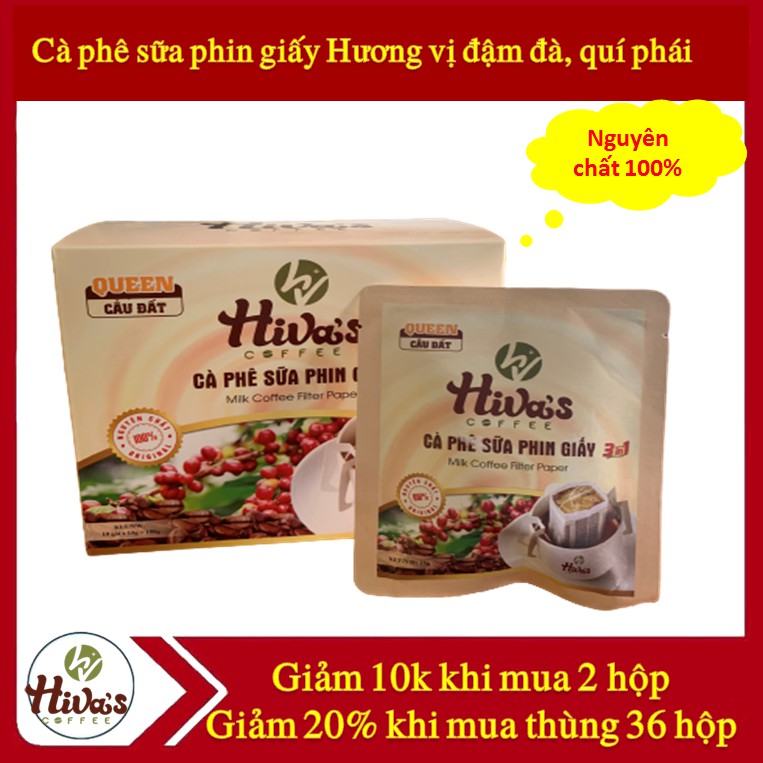 HỘP 10 Gói CÀ PHÊ SỮA PHIN GIẤY 3 In 1 QUEEN CẦU ĐẤT HIVA'S COFFEE