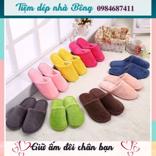 Dép Bông Lông Giữ Nhiệt Đi Trong Nhà Màu Trơn - Tiệm nhà Bông
