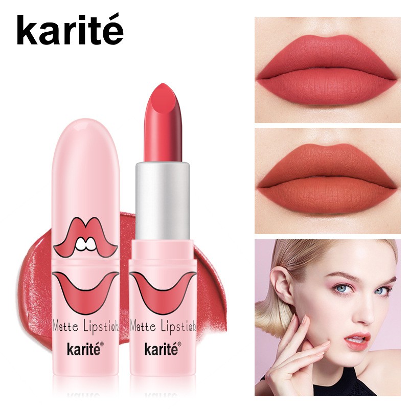 Son thỏi lì và mềm môi Kiss Beauty Matte Lipstick Karite vỏ hồng
