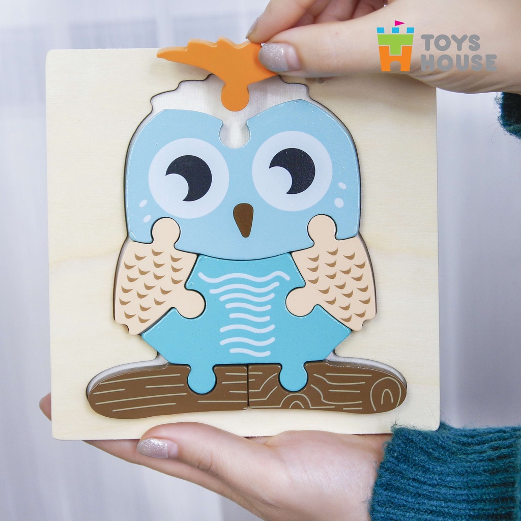 Tranh ghép hình 3D bằng gỗ Toys House có in hình cú mèo ngộ nghĩnh phát triển trí tuệ, giáo dục sớm cho bé