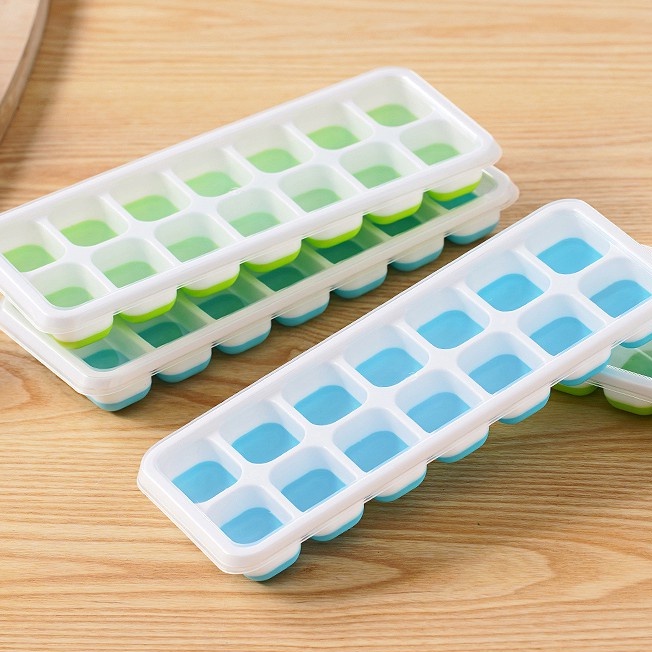 Khay Làm Đá Silicon 14 Ô Kèm Nắp Đậy Chống Ám Mùi Tủ Lạnh