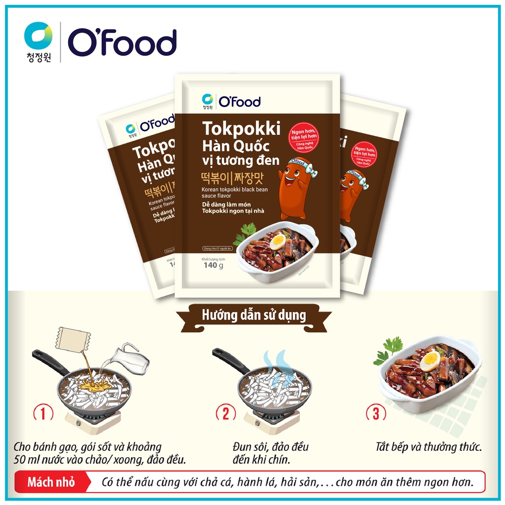 [COMBO 4 TẶNG 2] Tokpokki O'food vị tương đen gói 140g
