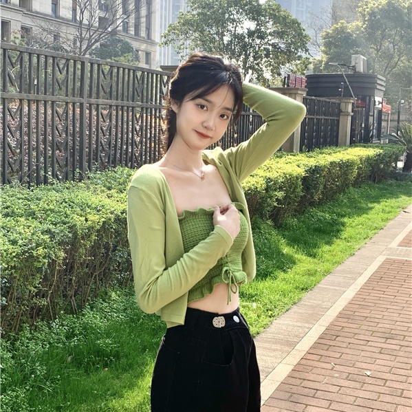 Áo khoác croptop nữ Áo Ống Hai Dây Mùa Hè Màu Xanh Lá Quyến Rũ Hợp Thời Trang Cho Nữ