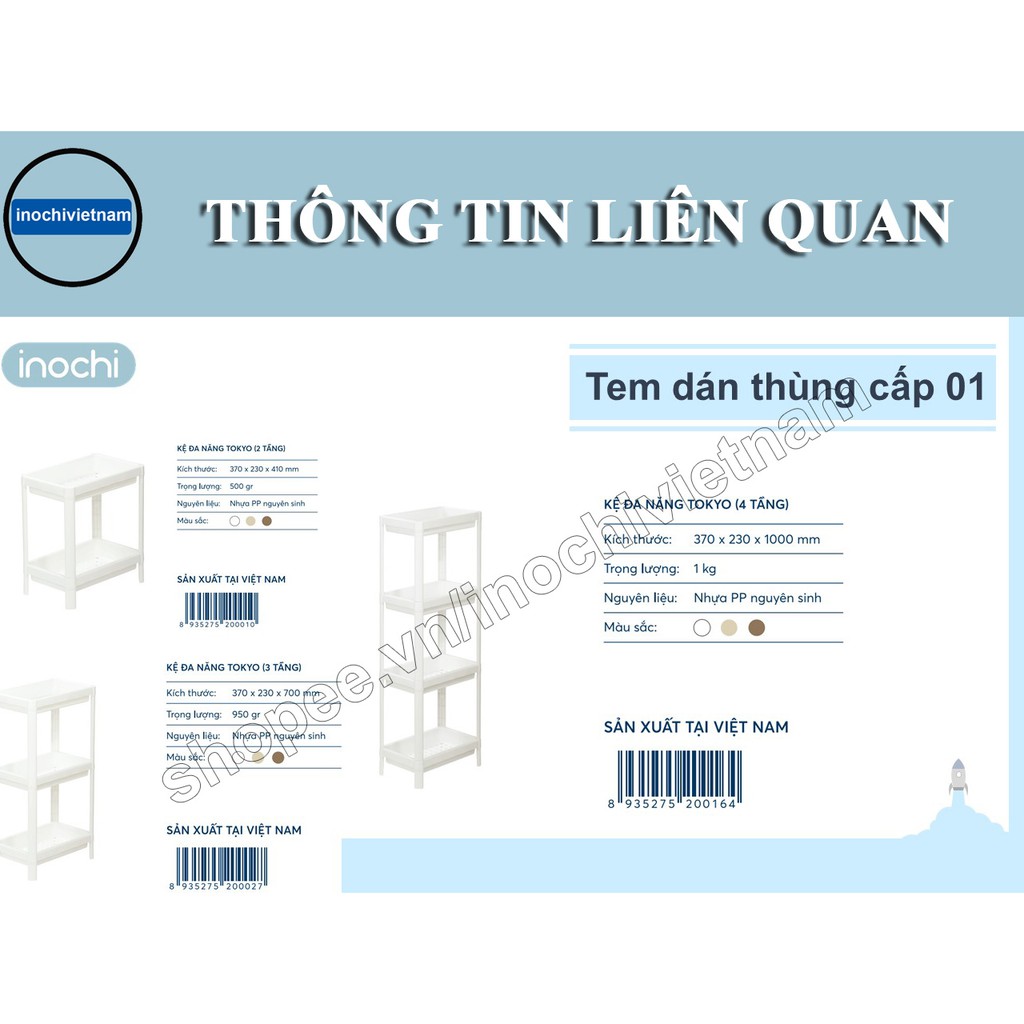 [Mã LIFEXANH03 giảm 10% đơn 500K] Kệ đa năng -2/3/4Tầng Inochi nhựa cao cấp dùng để đồ nhà bếp, nhà tắm, phòng khách