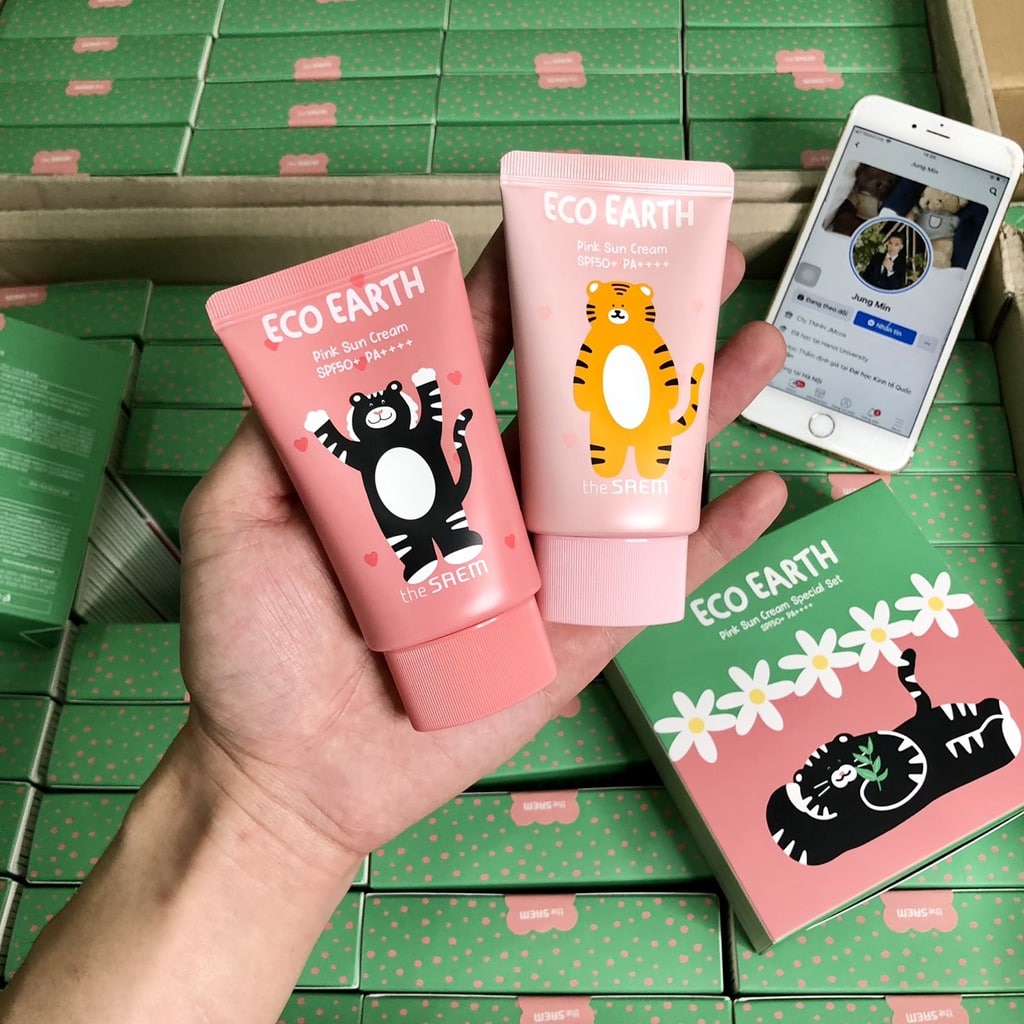 Kem chống nắng The Saem Eco Earth Pink Sun Cream Special Set SPF50+PA++