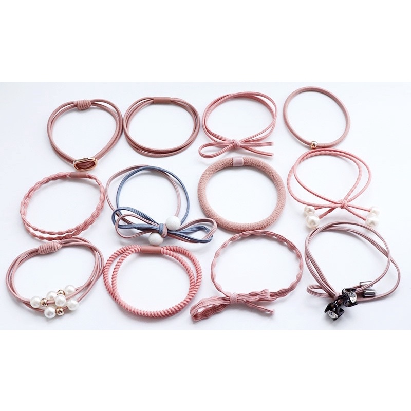 Set 12 Dây Buộc Tóc Nhiều Màu Co Giãn Phong Cách Hàn Quốc Cho Nữ Có Hộp Đựng Xịn Xò