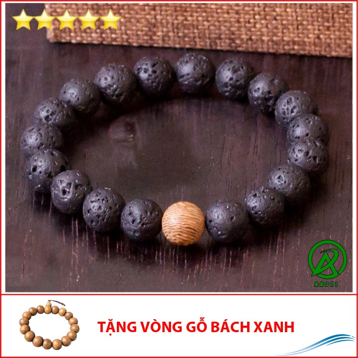 V214-10 Vòng tay nam đá núi lửa 10 ly độc đáo - SC V214-10(GB)-Kèm Vòng Gỗ Bách Xanh