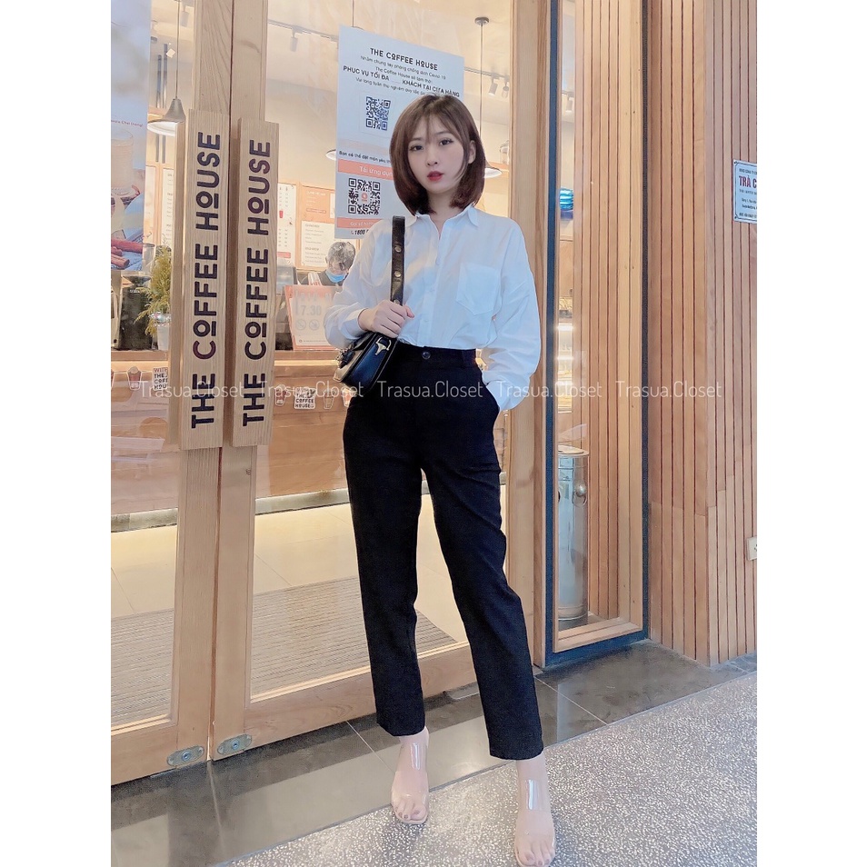 Áo Sơ Mi Nữ form rộng có túi ngực Màu Trắng đẹp dài tay ulzzang vintage hàn quốc cao cấp trơn trasua.closet TSA33