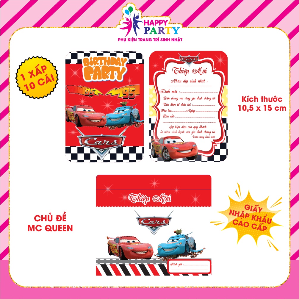 Thiệp sinh nhật, thiệp mời thôi nôi cao cấp cho bé trai HAPPY PARTY giấy nhập khẩu cao cấp kt 10.5 x 15 cm