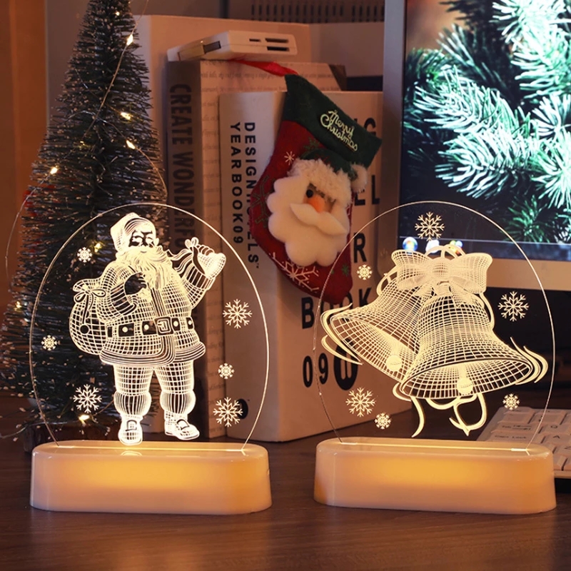3D Christmas Decoration Lights/ LED Illusion Fairy String Lights Battery USB/ Xmas Tree Santa Claus Acrylic Night Light Gifts/ Home Party New Year Lighting Decor