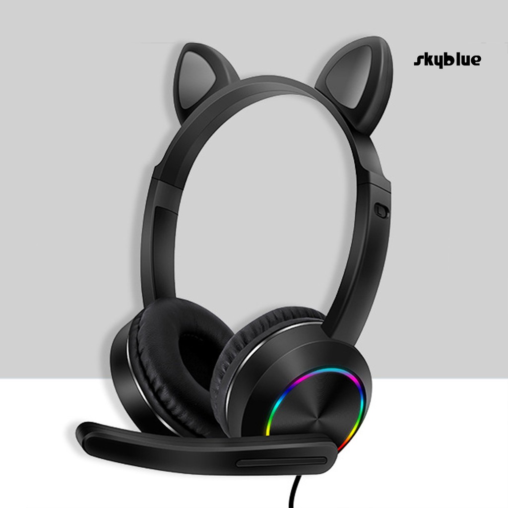 Tai nghe chụp tai có dây AKZ-020 thiết kế hình tai mèo phát sáng dễ thương tích hợp micro