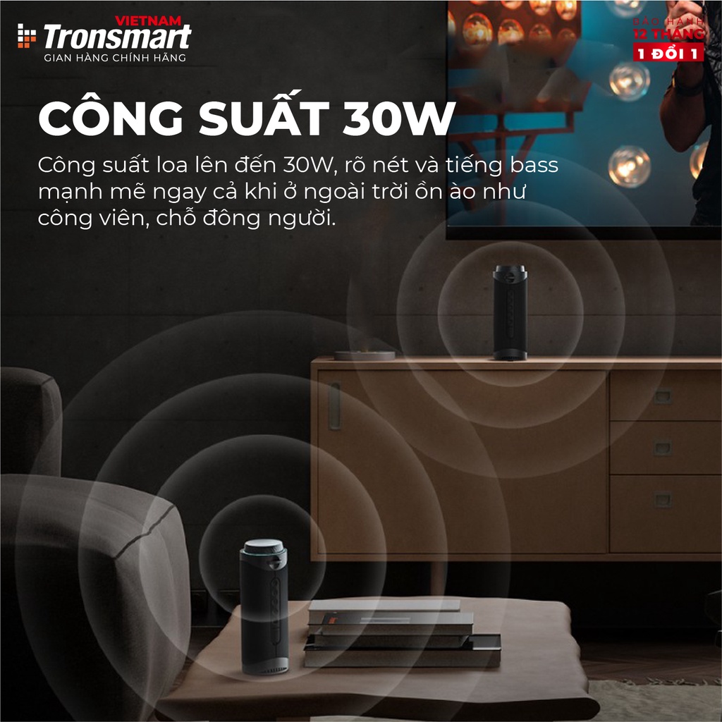 Loa Bluetooth Tronsmart T7 | Công suất 30W | Chống nước IPX7 | Âm thanh siêu trầm | Bảo hành 12 tháng.