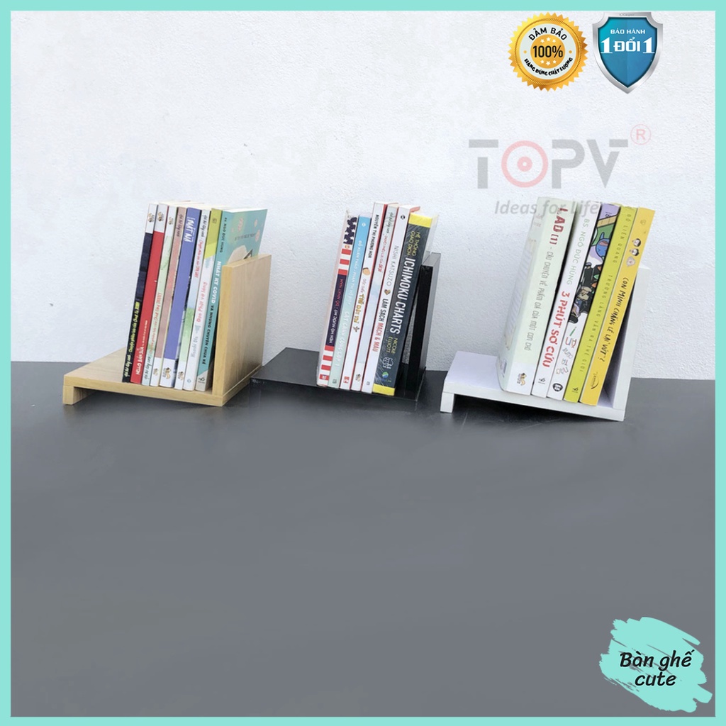 Kệ sách để bàn học gỗ TOPV mini đựng đồ decor trên bàn làm việc giá sách để đỡ vở cho bé nhỏ trắng giá rẻ Bàn ghế Cute