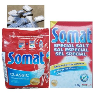 BỘT RỬA BÁT SOMAT 1,2kg (hàng nhập Đức )+ Muối rửa rửa bát Somat hoặc muối ludwik, tặng 5 viên rửa tổng hợp dùng thử