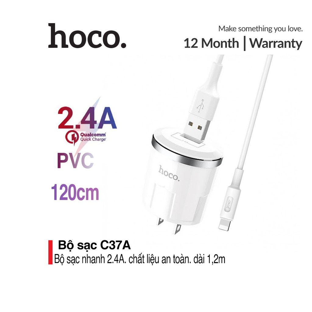 Bộ Sạc Micro USB Hoco C37A Sạc Nhanh 2.4A Cho Android