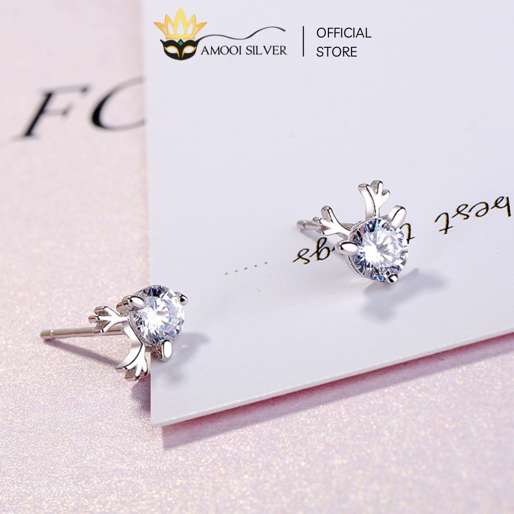 Bông Tai Bạc S925 Thiết Kế Mẫu Tuần Lộc Đính Đá Xinh Xắn - Amooi Silver AB40
