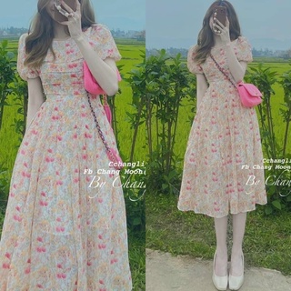 ĐẦM MIDI HOA XẾP PLI NGỰC