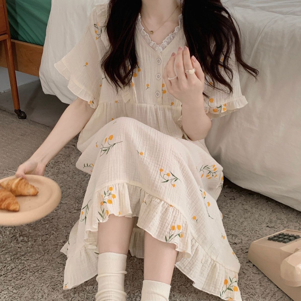 Bộ Đồ Ngủ kimono Ngắn Tay plus size In Họa Tiết Thời Trang Mùa Hè Cho Nữ