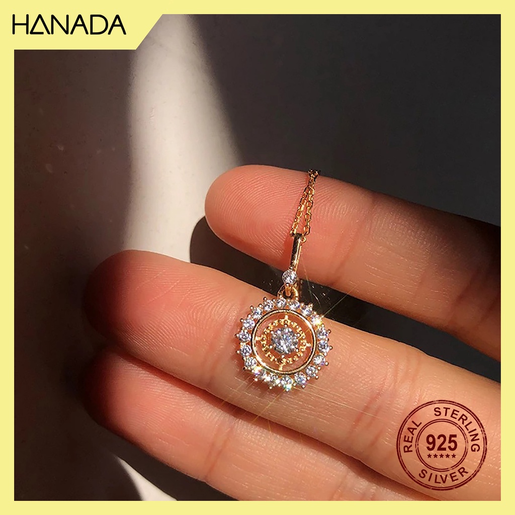 Dây Chuyền Bạc 925 Hanada N1234.N.2.S.340. 0602 Tròn Đá Nhỏ Giữa