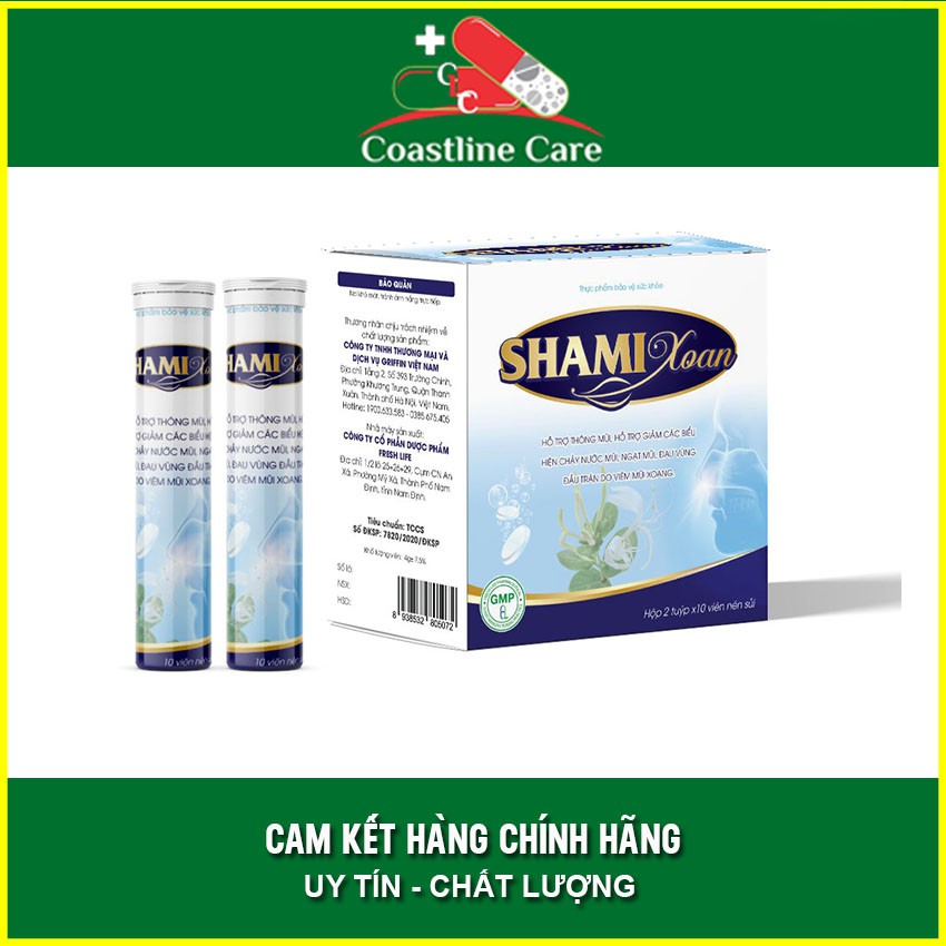 Viên Sủi Shami Xoan Hộp 20 Viên - Hỗ Trợ Giảm Triệu Chứng Viêm Mũi & Viêm Xoang - Coastlinecare Pharmacy