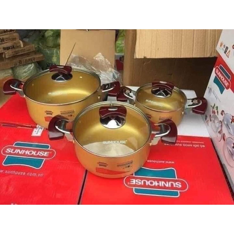 Bộ nồi Sunhouse màu vàng mã 6634( 3 chiếc)