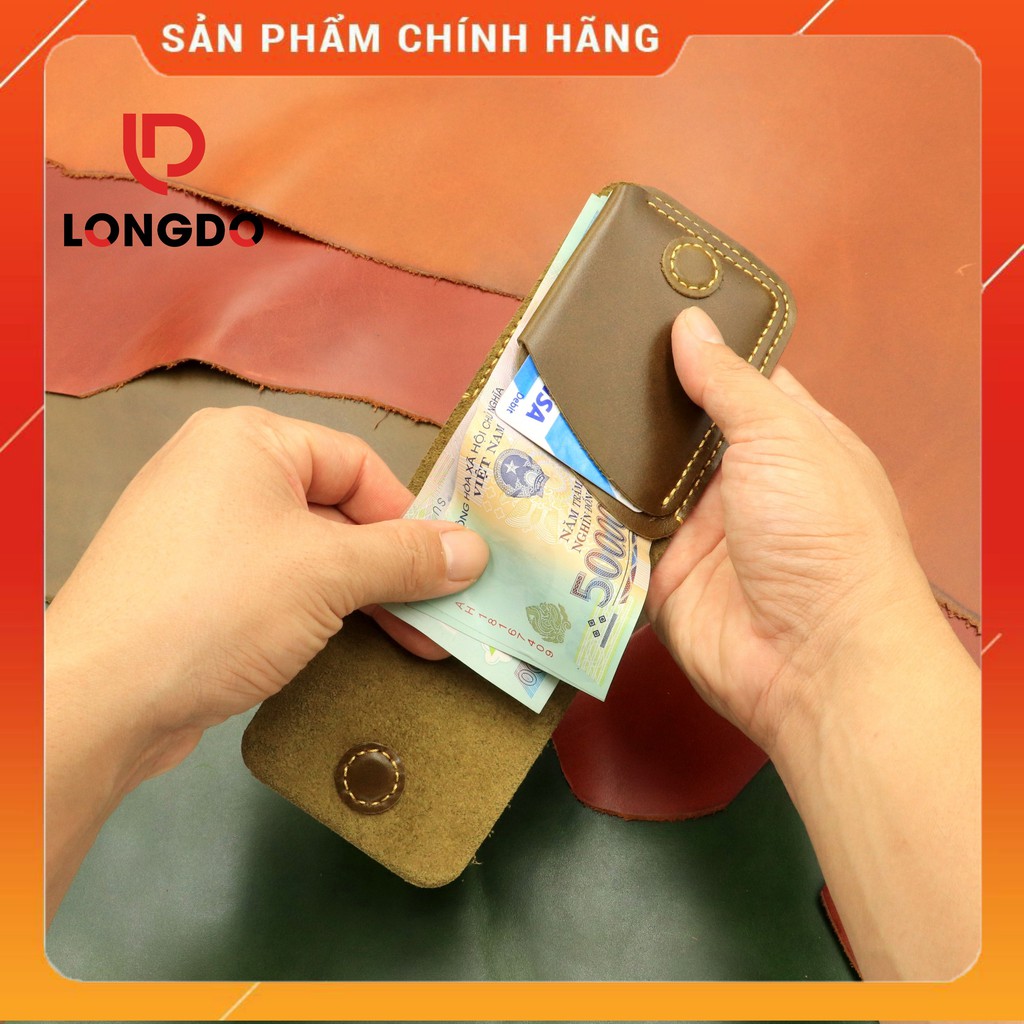 Ví Sen 3 Cao Cấp - Cam Kết 100% Da Bò Thật - bóp da nam Màu Xanh Ô Liu Hàng Chính Hãng Thương Hiệu Longdo Leather