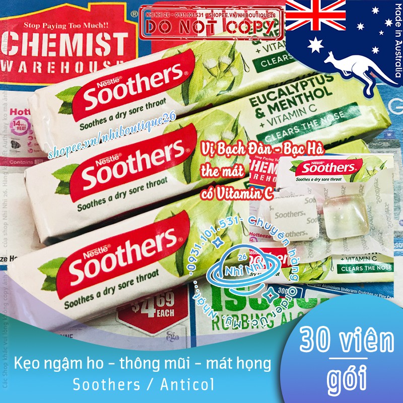 🍇 NESTLE ÚC🍇 Kẹo ngậm ho - đau họng - rát họng Anticol / Soothers 🍇 30 viên 🍉 CÓ BILL 🍉