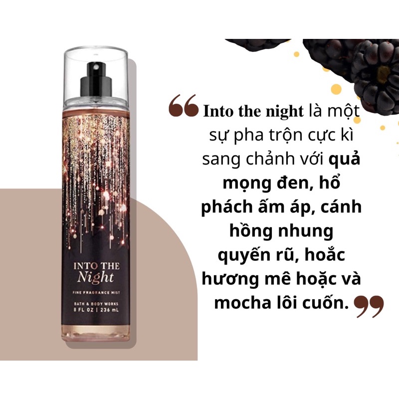 Xịt Body Mist Bath and Body Work thơm toàn thân Into The Night - 236ml