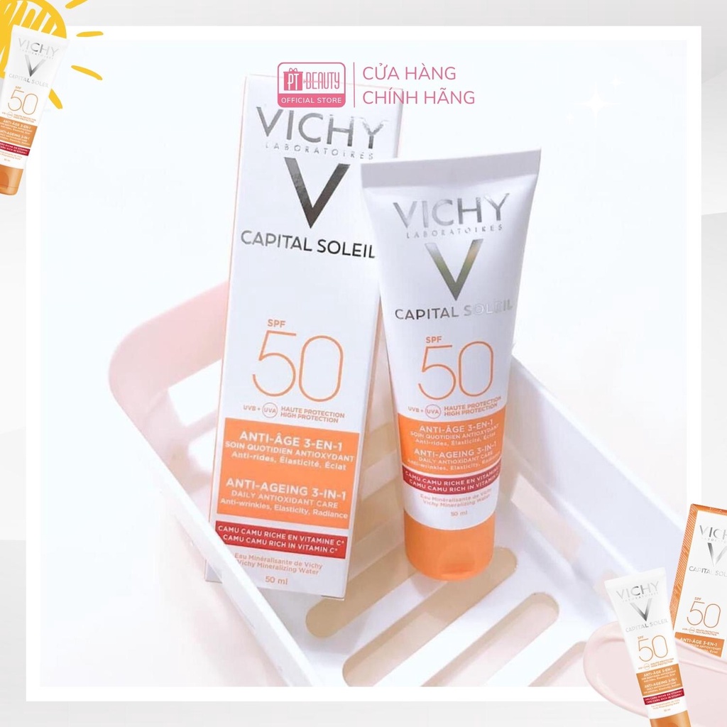 Kem chống nắng VICHY CAPITAL SOLEIL ANTI-AGEING 3-in-1 SPF50 UVB + UVA 50ml