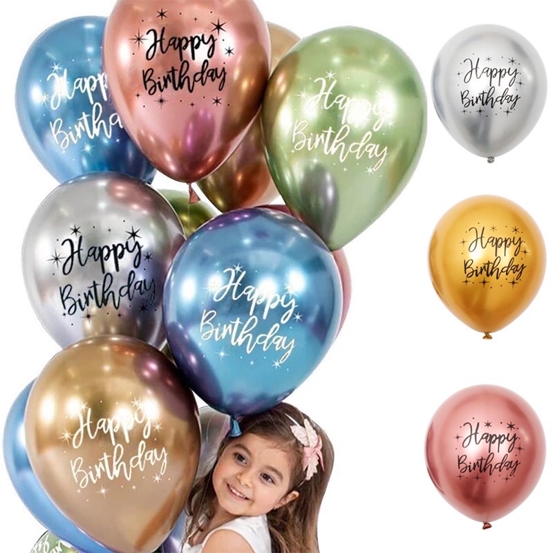 Set bóng bay trang trí sinh nhật ,bóng happy birthday nhiều màu size 12 inch