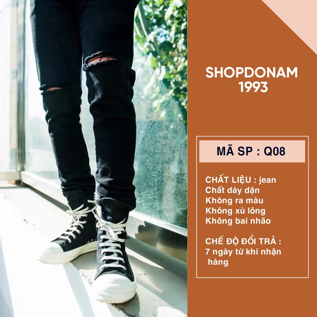 Quần jean skinny nam rách gối chất bò cao cấp form chuẩn hàn quốc phong cách trẻ trung năng động Q08